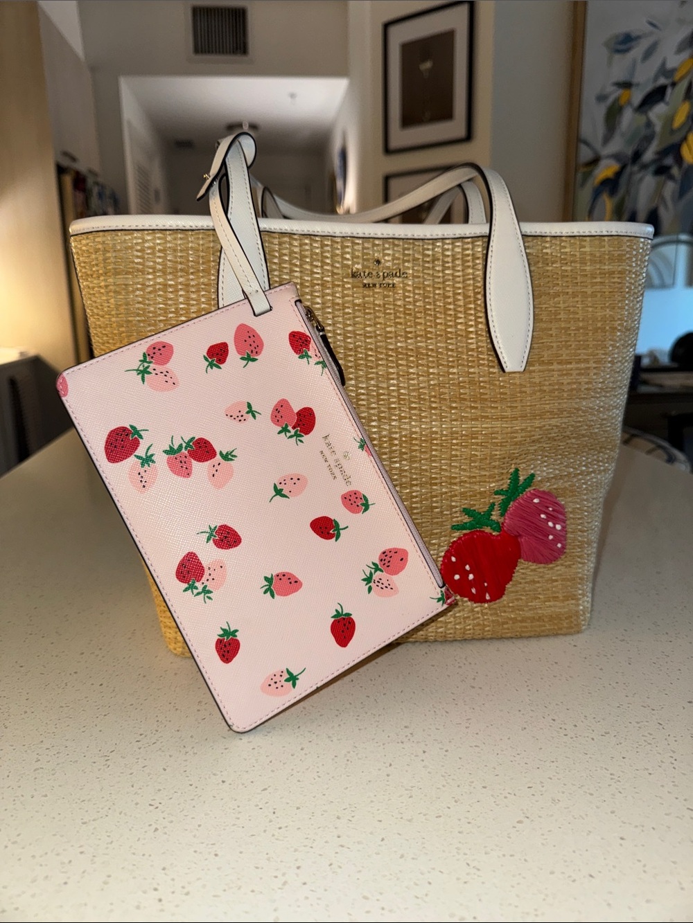Kate Spade Strawberry Raffia Tote - Picture 9 of 11